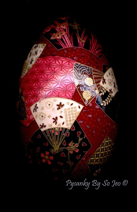 Kimono Fans Chiyogami Ukrainian Style Easter Egg Pysanky by So Jeo